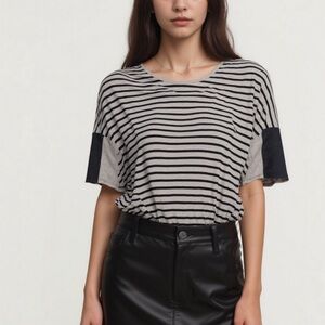 Club Monaco Regan striped dolman leather sleeve top ❤️